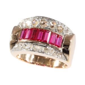 Vintage 1950s Ruby and Diamond Ring in Red Gold: A Retro Classic